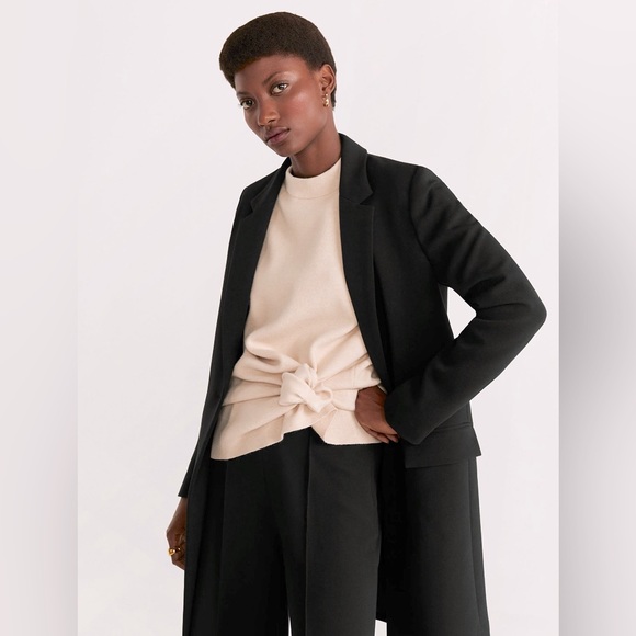 Mango Sugus Long Synthetic Coat Jacket Button Pockets Shoulder Pads Black NEW - Picture 4 of 6